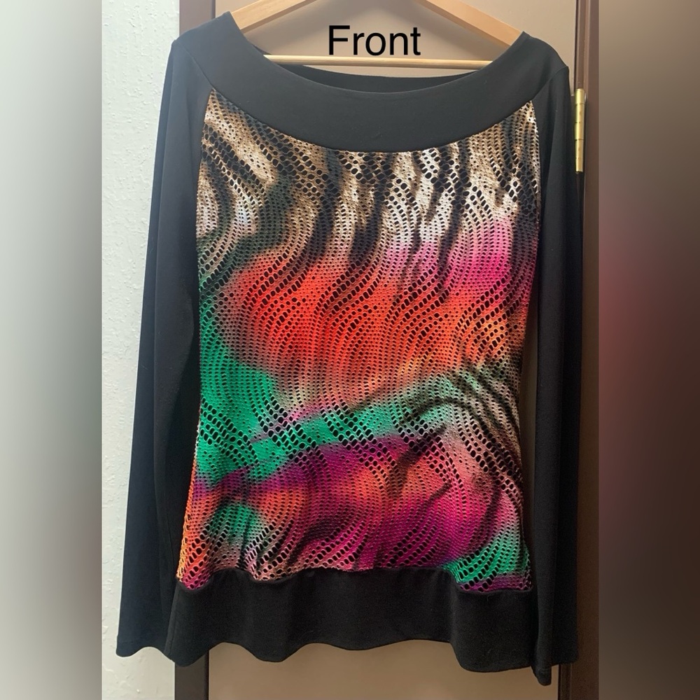 JOSEPH RIBKOFF Mesh Top Stretch Boat Neck Multicolored Sz 8 (M)